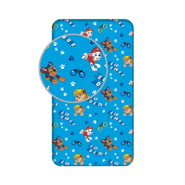 Mėlynos spalvos iš medvilnės viengulė vaikų patalynė su guma 90x200 cm Paw Patrol – Jerry Fabrics