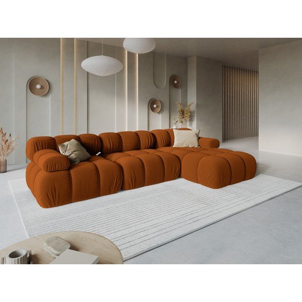 Terakotos spalvos modulinė kampinė sofa iš velveto (su dešiniuoju kampu/su gultu) – Micadoni -image-1