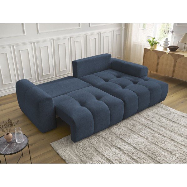 Mėlynos spalvos sulankstoma/su sandėliavimo vieta kampinė sofa iš šenilinio audinio (su dešiniuoju kampu/su gultu) Roxelane – Bobochic Paris-image-4