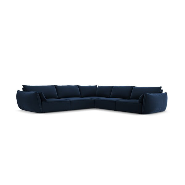 Tamsiai mėlynos spalvos iš velveto kampinė sofa Vanda – Mazzini Sofas-image-2