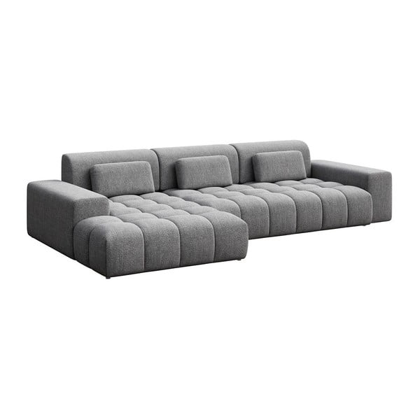 Pilkos spalvos iš šenilinio audinio kampinė sofa (su kairiuoju kampu/su gultu) Chevi – Ghado-image-2