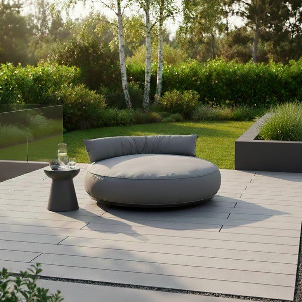 Paminkštinto audinio sodo šezlongas pilkos spalvos Emma – Hartman-image-1