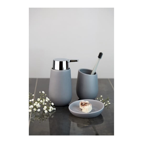 Pilkas keraminis dantų šepetėlio puodelis Wenko Badi-image-1