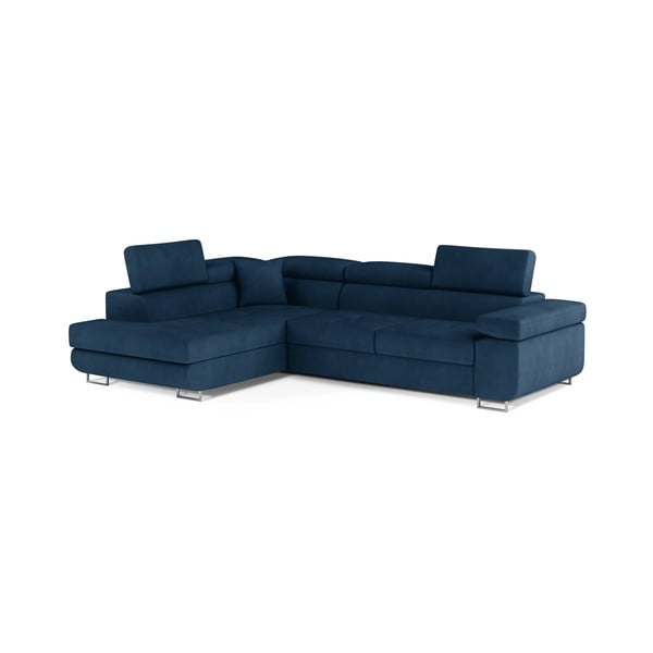 Mėlynos spalvos iš velveto sulankstoma/su sandėliavimo vieta kampinė sofa (su kairiuoju kampu/„L“ formos) Anton – ELTAP-image-2