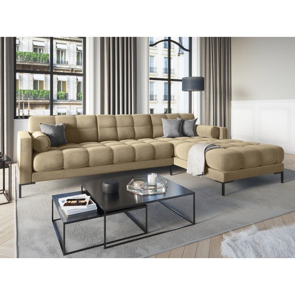 Smėlio spalvos aksominė kampinė sofa Cosmopolitan Design Bali, dešinysis kampas-image-1