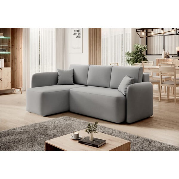 Šviesiai pilkos spalvos iš velveto sulankstoma/su sandėliavimo vieta kampinė sofa (su kairiuoju kampu/su gultu) Hadson – ELTAP-image-3