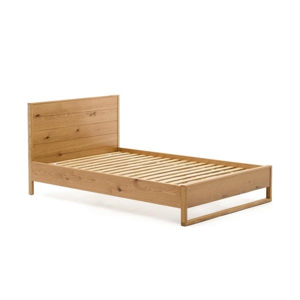 Natūralios spalvos iš ąžuolo masyvo viengulė lova su lovos grotelėmis 90x190 cm Alguema – Kave Home