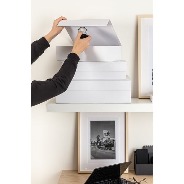 Baltos spalvos iš kartono daiktadėžės su dangčiu 3 vnt. 42,5x29,5x13 cm Kian Paper Laminate – Bigso-image-4