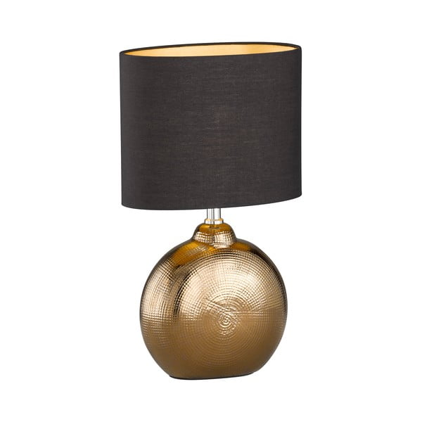 Iš keramikos stalinis šviestuvas juodos spalvos/bronzinės spalvos (aukštis 39 cm) su tekstiliniu gaubtu Foro – Fischer & Honsel