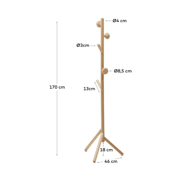 Natūralios spalvos iš buko masyvo palto stovas 46x170 cm Nadue – Kave Home-image-4