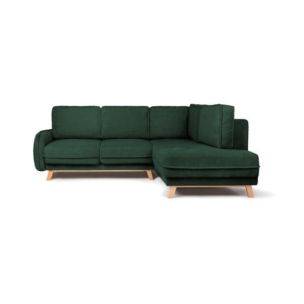 Tamsiai žalios spalvos sulankstoma/su sandėliavimo vieta kampinė sofa iš kordinio velveto (su dešiniuoju kampu/„L“ formos) Tori – Bonami Selection