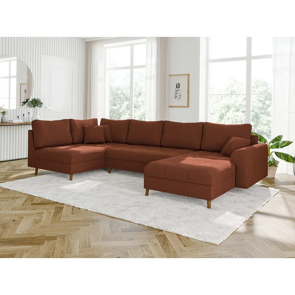 Raudonos plytų spalvos iš kordinio velveto kampinė sofa (su dešiniuoju kampu) Ariella – Ropez-image-3