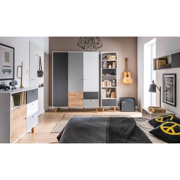 Balta ir pilka komoda su medinėmis detalėmis Vox Concept-image-1