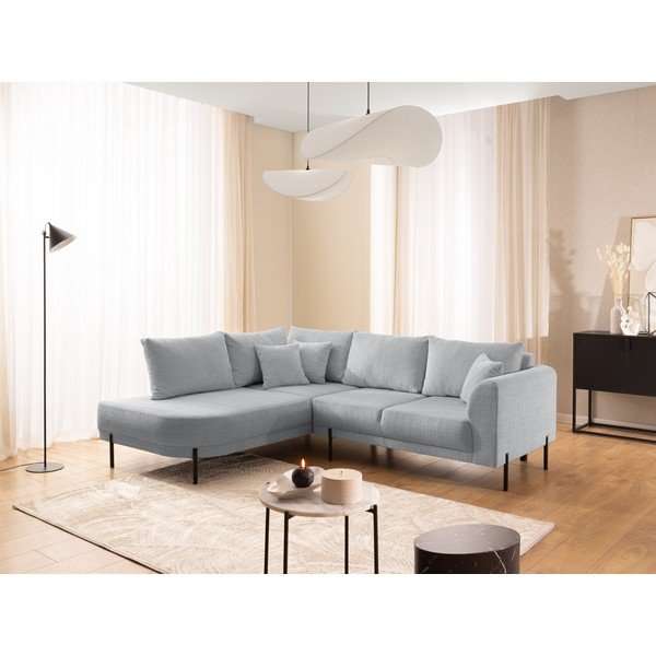 Šviesiai pilkos spalvos kampinė sofa iš šenilinio audinio (su kairiuoju kampu/„L“ formos) Mauris  – Ropez-image-1