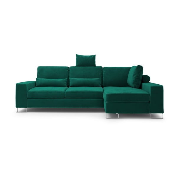 Žalia kampinė aksominė sofa-lova Windsor & Co Sofas Diane, dešinysis kampas