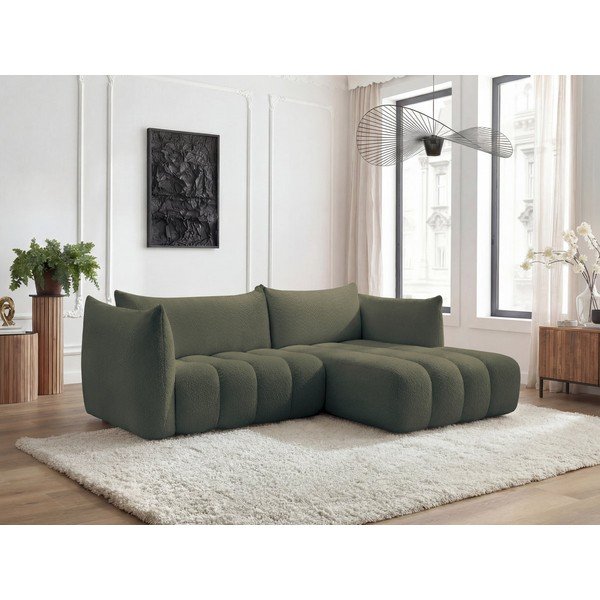 Žalios spalvos kampinė sofa iš boucle (su dešiniuoju kampu/su gultu) Azra – Bobochic Paris-image-1