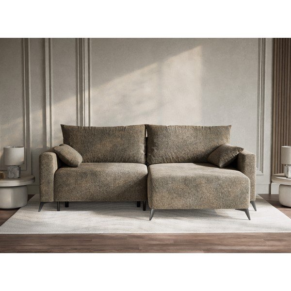 Rudos spalvos sulankstoma/su sandėliavimo vieta kampinė sofa iš šenilinio audinio (su dešiniuoju kampu/su gultu) Leon – Maison de Rêve-image-1