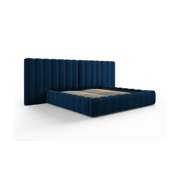 Dvigulė lova tamsiai mėlynos spalvos audiniu dengta su sandėliavimo vieta su lovos grotelėmis 180x200 cm Gina – Milo Casa