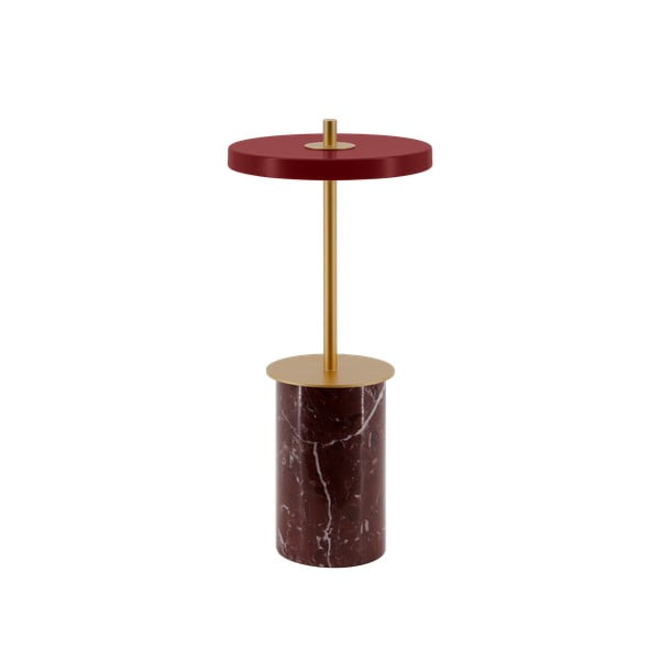 Iš marmuro stalinis šviestuvas raudonos spalvos LED su pritemdymo funkcija (aukštis 25,5 cm) su metaliniu gaubtu Asteria Move Mini – UMAGE