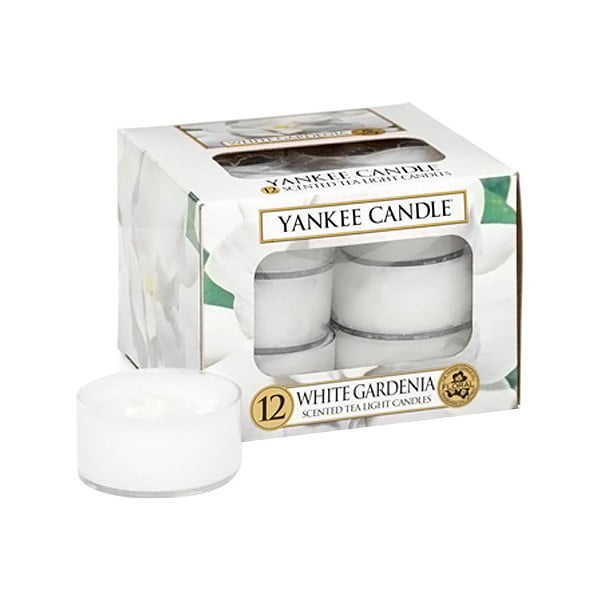 12 "Yankee Candle" baltosios gardenijos kvapo žvakių rinkinys, degimo trukmė 4 - 6 val.