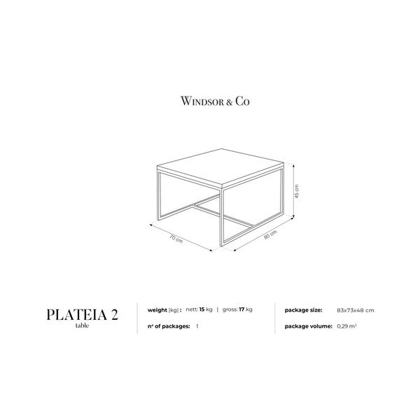 Kavos staliukas su juoda konstrukcija Windsor & Co Sofas Plateia, 80 x 70 cm-image-2