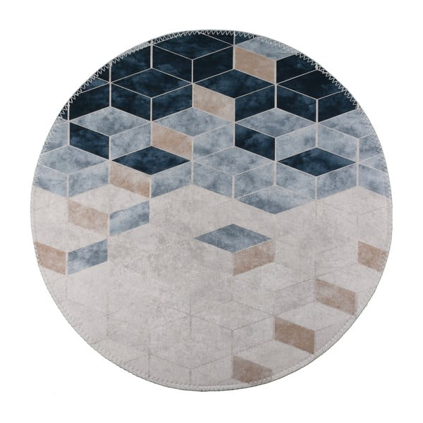 Skalbiamas apvalios formos kilimas baltos spalvos/mėlynos spalvos ø 80 cm – Vitaus