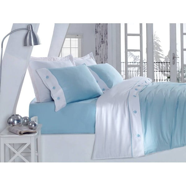 Medvilninio satino patalynė su paklode dvivietei lovai "Satin Blue", 200 x 220 cm