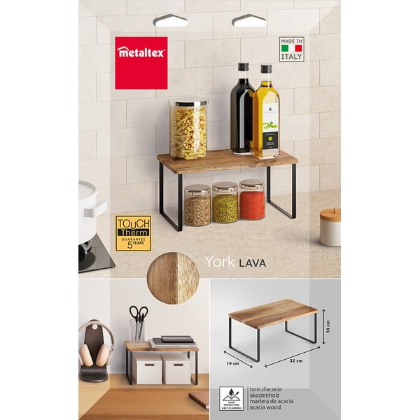 Matinės juodos spalvos/natūralios spalvos iš medienos papildoma virtuvės lentyna 32x19 cm York – Metaltex-image-3