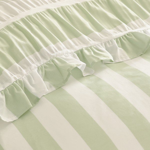 Žalios spalvos viengulė patalynė 135x200 cm Seersucker Frill Stripe – Catherine Lansfield-image-3