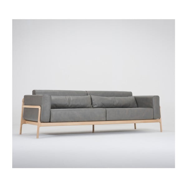 Tamsiai pilka buivolo odos sofa su ąžuolo masyvo konstrukcija Gazzda Fawn, 240 cm-image-3