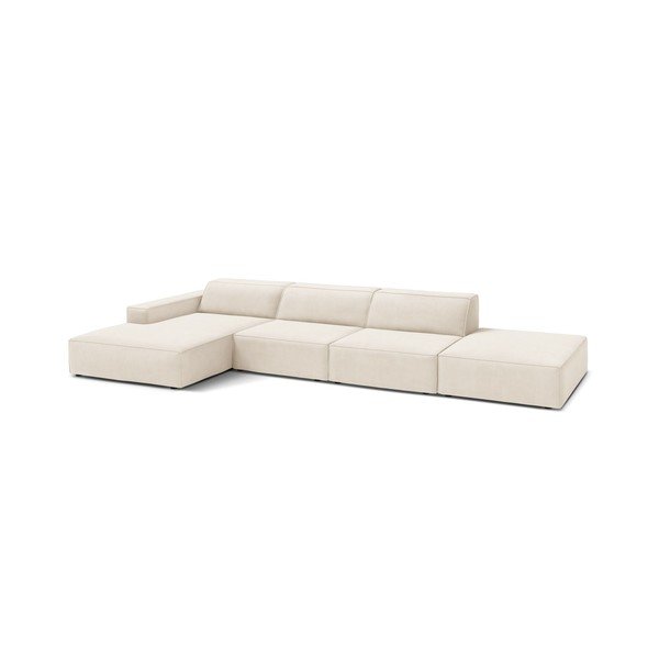 Kreminės spalvos modulinė kampinė sofa iš velveto (su kairiuoju kampu/su gultu) Jodie – Micadoni -image-2