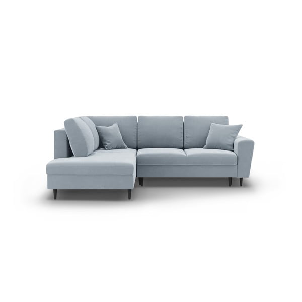 Šviesiai mėlynos spalvos iš velveto sulankstoma/su sandėliavimo vieta kampinė sofa (su kairiuoju kampu/„L“ formos) Kyoto – Cosmopolitan Design