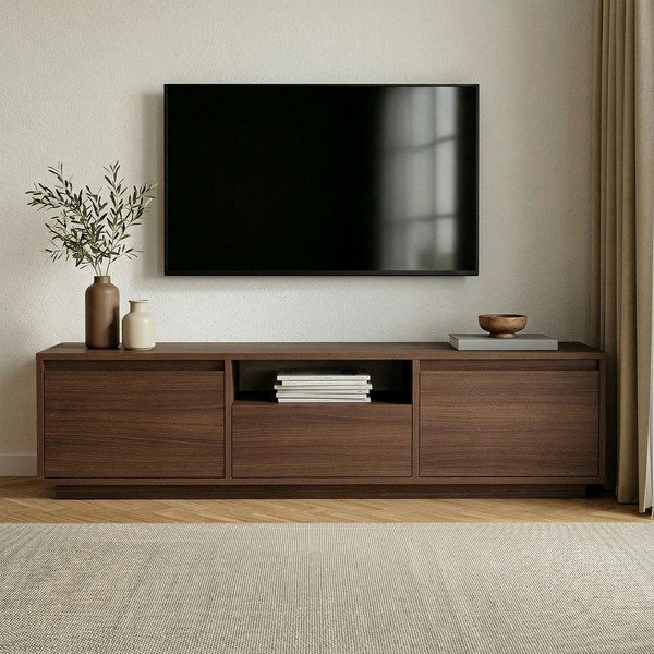 Tamsios natūralios spalvos TV spintelė iš riešutmedžio 160x42x30 cm Sentinel – Kalune Design-image-2