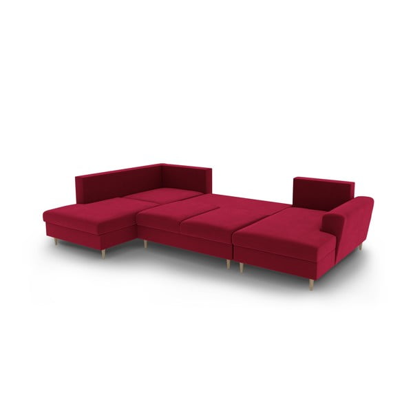Raudonos spalvos iš velveto sulankstoma/su sandėliavimo vieta kampinė sofa (su kairiuoju kampu/„U“ formos) Kyoto – Cosmopolitan Design-image-3