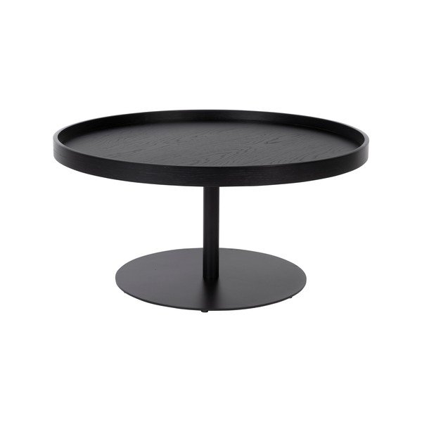 Juodos spalvos apvalios formos kavos staliukas su ąžuolo dekoro stalviršiu ø 70 cm Yuri L – White Label