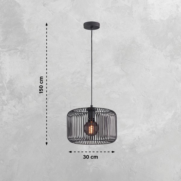 Kabantis šviestuvas juodos spalvos ø 30 cm su metaliniu gaubtu Cage – Fischer & Honsel-image-2
