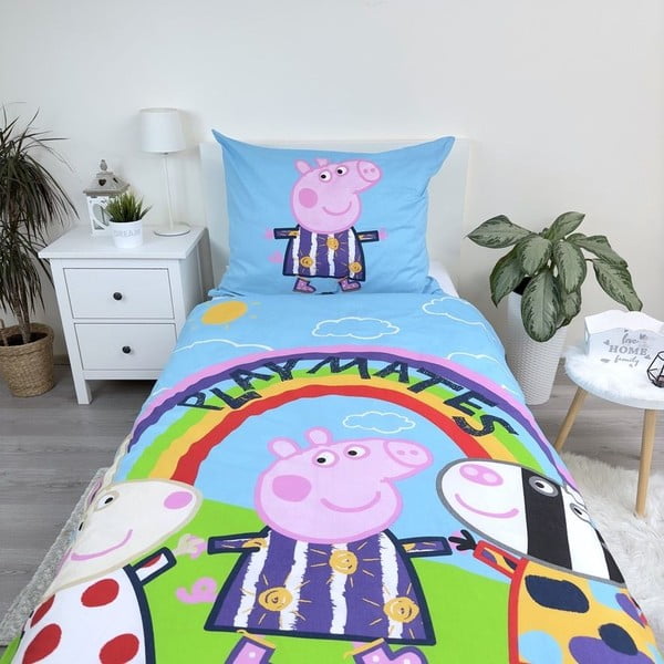 Iš medvilnės viengulė vaikiška patalynė su žėrinčiu efektu 140x200 cm Peppa Pig – Jerry Fabrics-image-3