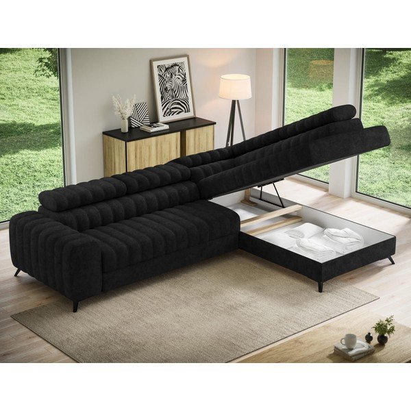 Tamsiai pilkos spalvos kampinė sofa iš velveto (su dešiniuoju kampu/„L“ formos) Kanedo – ELTAP-image-4