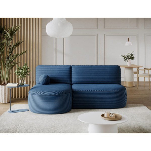 Tamsiai mėlynos spalvos sulankstoma/su sandėliavimo vieta kampinė sofa iš kordinio velveto (su kairiuoju kampu/su gultu) Livosa – ELTAP-image-2