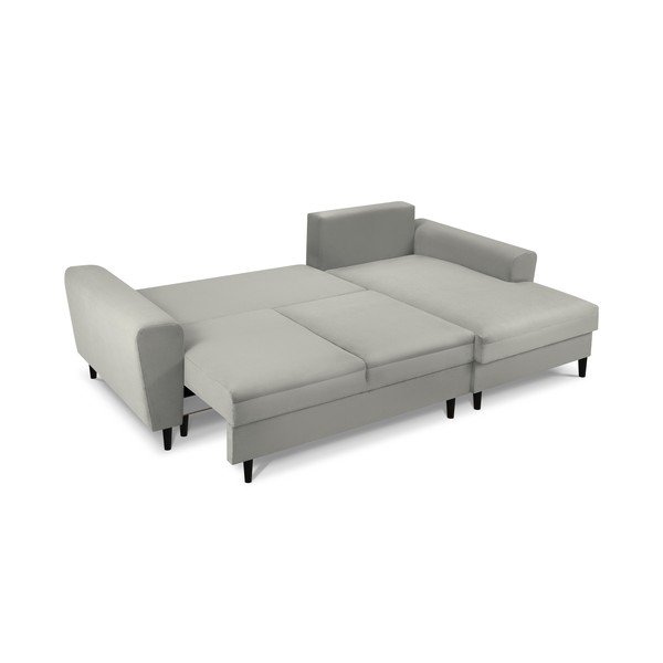 Šviesiai pilka aksominė kampinė sofa Micadoni Home Moghan, kampas dešinėje-image-4