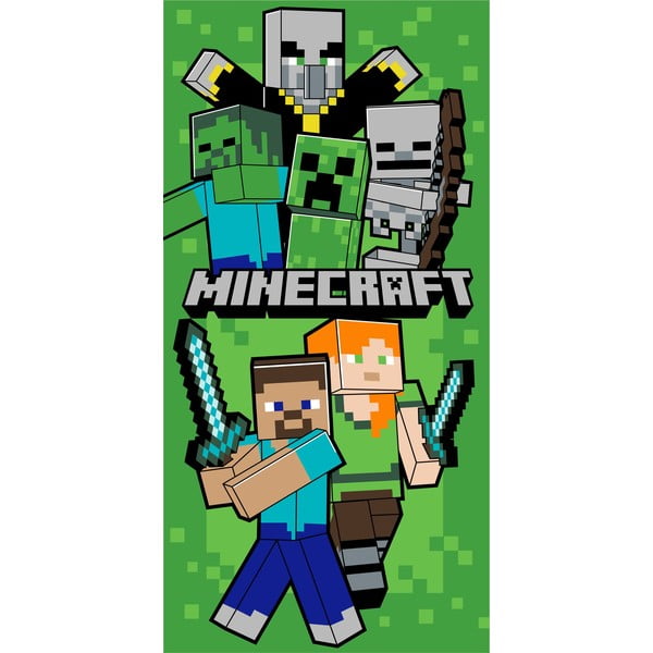 Žalios spalvos iš medvilnės vaikiškas rankšluostis 70x140 cm Minecraft Let´s Survive – Jerry Fabrics