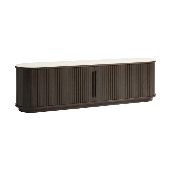 Tamsios natūralios spalvos iš keraminės plokštės TV spintelė 180x50x40 cm Enna – Unique Furniture