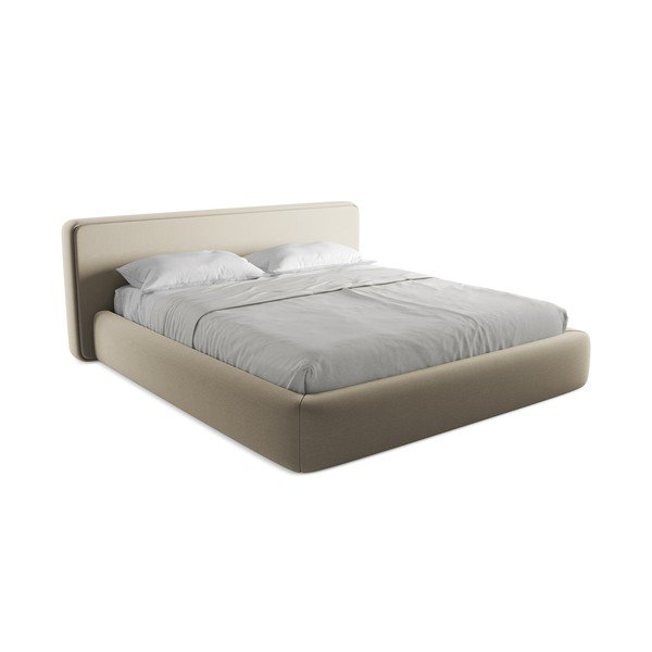 Smėlio spalvos dvigulė lova audiniu dengta su sandėliavimo vieta su lovos grotelėmis 180x200 cm Kiana – Makamii-image-2