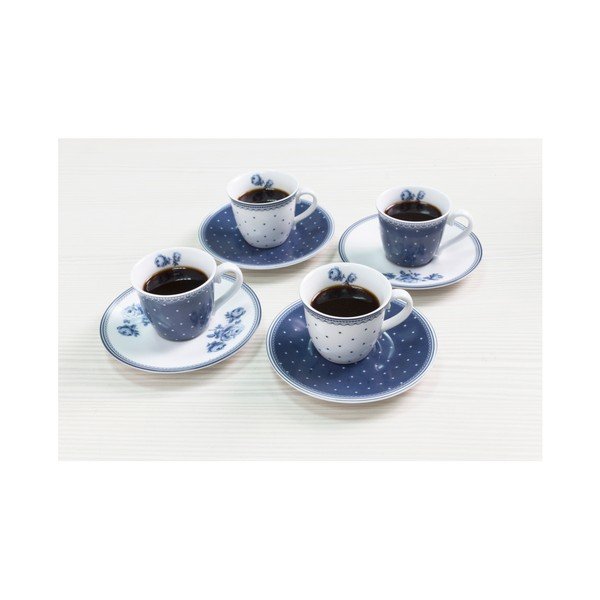 4 porcelianinių espreso puodelių su lėkštutėmis rinkinys "Creative Tops Vintage Indigo-image-3