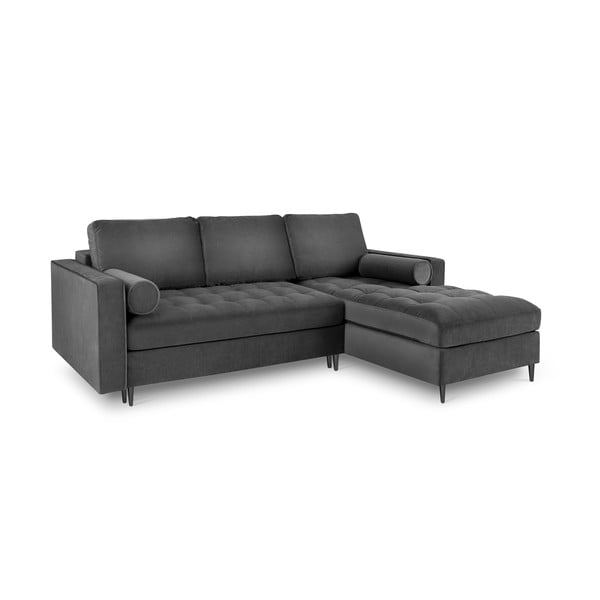 Tamsiai pilka aksominė kampinė sofa Milo Casa Santo, kampas dešinėje-image-3