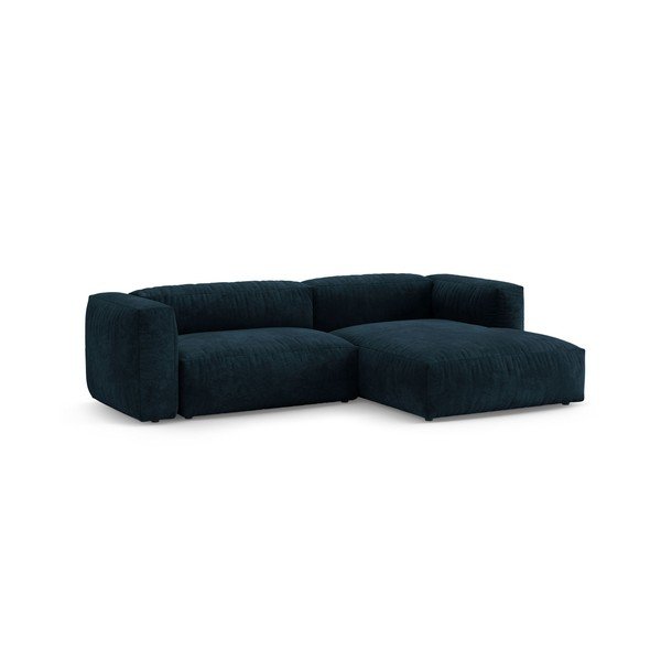 Tamsiai mėlynos spalvos sulankstoma modulinė kampinė sofa iš velveto (su dešiniuoju kampu/su gultu) – Micadoni -image-4