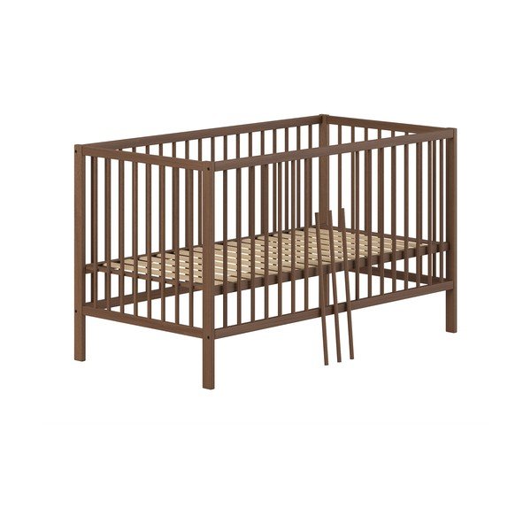 Rudos spalvos iš buko masyvo su nuimama puse/reguliuojamas aukštis vaikiška lovelė 70x140 cm Dino – Vipack-image-2
