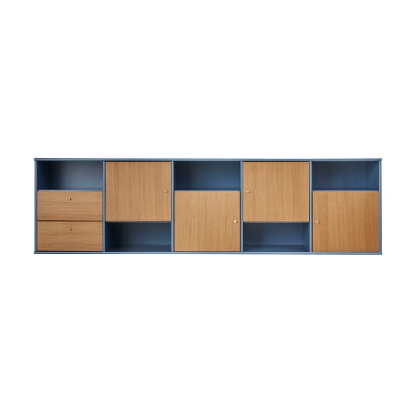Žema pakabinama šoninė spintelė mėlynos spalvos/natūralios spalvos iš ąžuolo 220x61 cm Mistral – Hammel Furniture