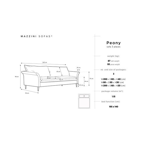 Šviesiai ruda 3 vietų sofa-lova su daiktadėže Mazzini Sofas Peony-image-1