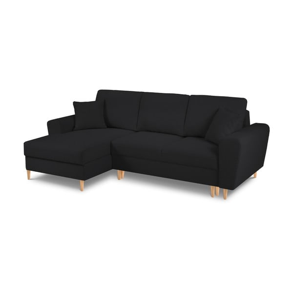 Juodos spalvos iš boucle sulankstoma/su sandėliavimo vieta kampinė sofa (su kairiuoju kampu/su gultu) Kyoto – Cosmopolitan Design-image-1